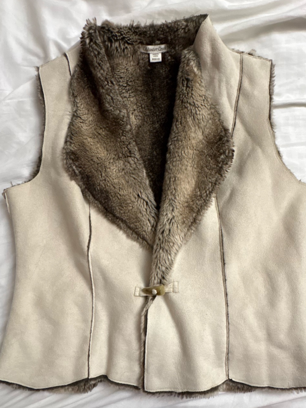 Coldwater Creek Cream Faux Suede Vest with Brown Faux Fur Lining